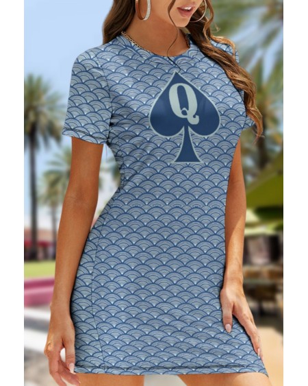 QUEEN OF SPADES Japanese waves Crew Neck Short Sleeve Dress,