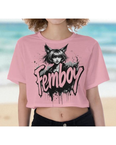 Femboy Crop Top Shirt Anime Graphic Tee  Cute Kawaii LGBT
