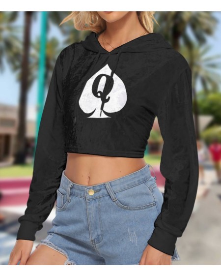 QUEEN OF SPADE Crop Top Hoodie, Velvet, Croc - Top, hotwife