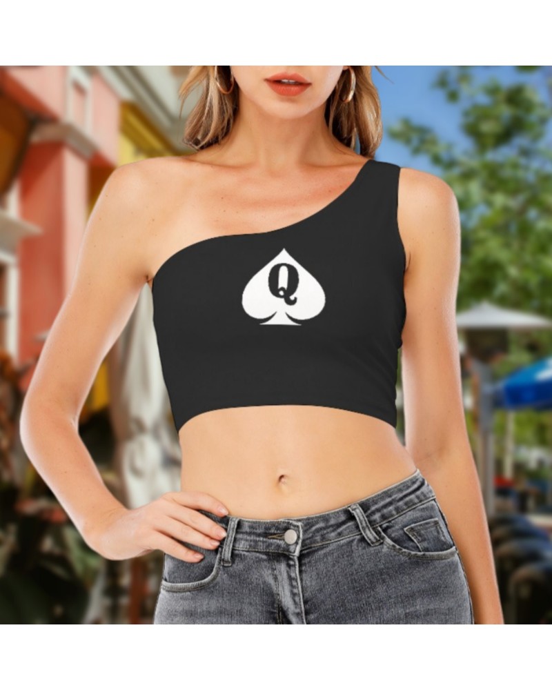 QUEEN OF SPADE One - Shoulder Cropped Top, Queen off spades