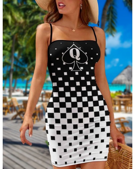 QUEEN OF SPADES Cubes Slim sling Dress, slut clothing,