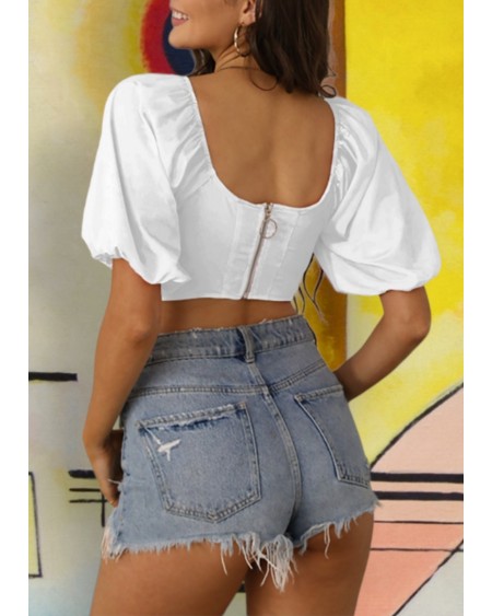 QUEEN OF SPADES Cropped Top With Puff Sleeve, Top queen off