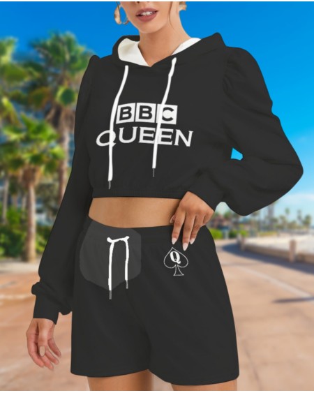 BBC QUEEN Mirco Fleece Hoodie And Shorts Set, Queen off