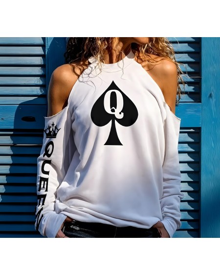 Queen Of Spades Cold Shoulder Sweatshirt, Hotwife Fetish