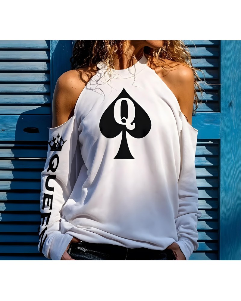 Queen Of Spades Cold Shoulder Sweatshirt, Hotwife Fetish