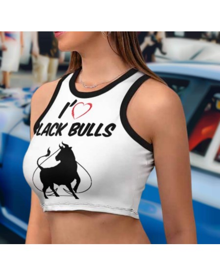 I love BLACK BULLS Women's Cropped Slim Racer Tank Top, top