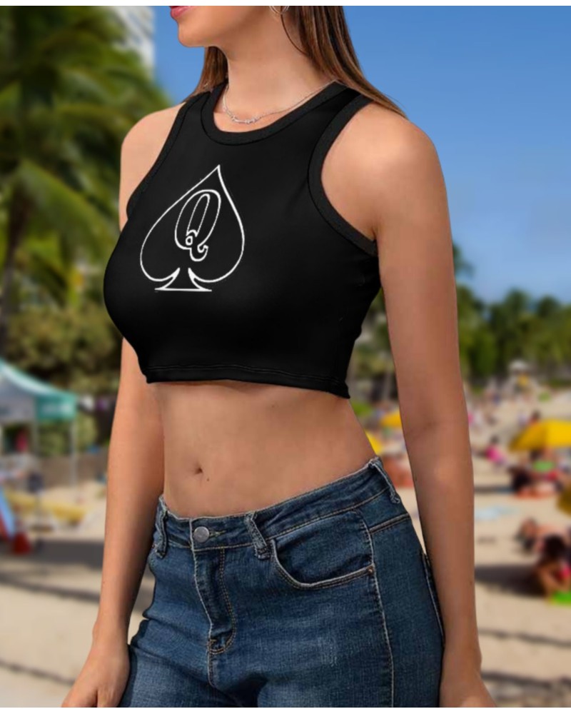 QUEEN OF SPADES Women'S Cropped Slim Racer Tank Top, 18