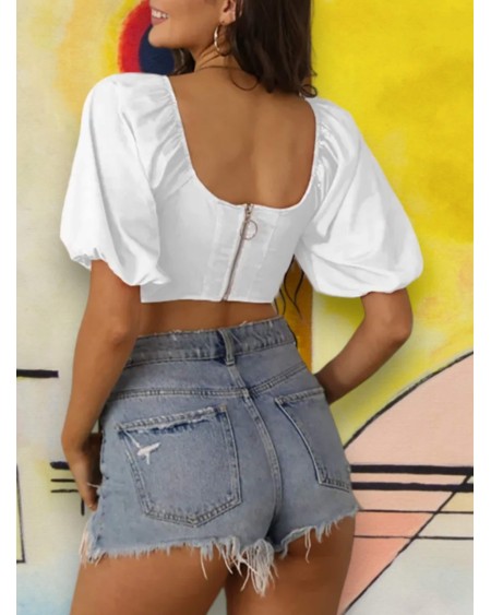 QUEEN OF SPADES Cropped Top With Puff Sleeve, Top queen off