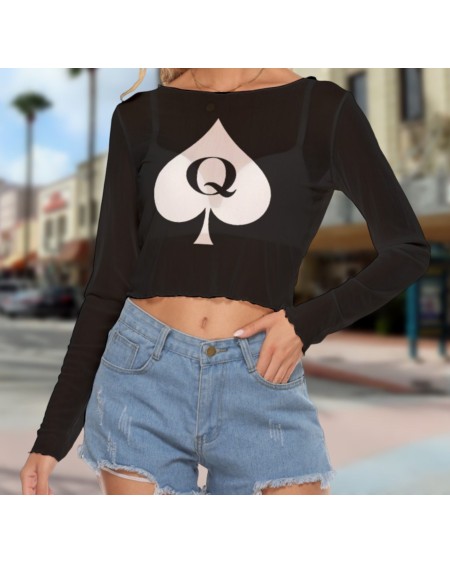 Sheer Crop top QUEEN OF SPADE, Croc - top, hotwife t -