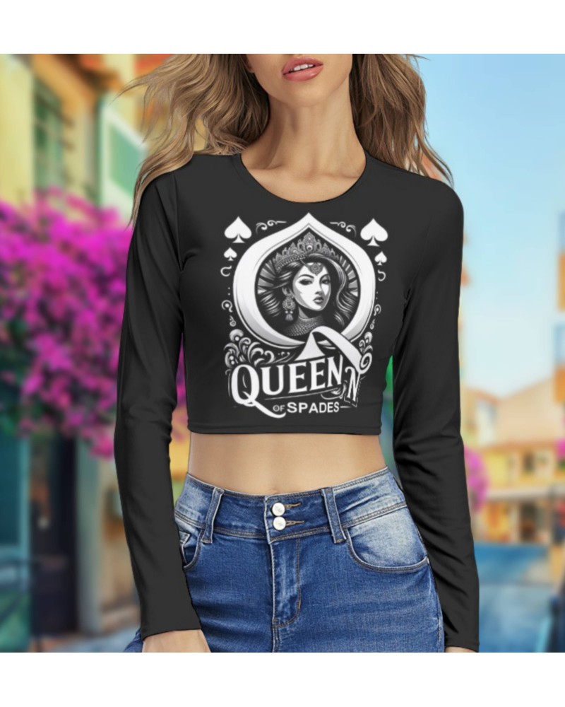 QUENN OF SPADES Round Neck Crop Top T - Shirt, queen off