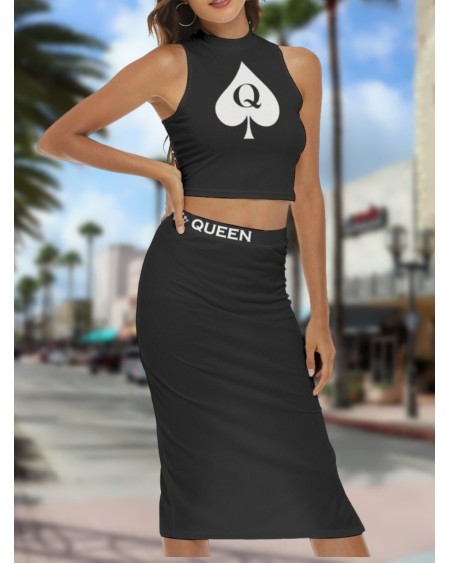 QUEEN OF SPADES Dress 2 pieces set, slut clothing,