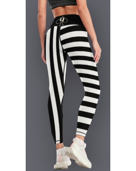 QUEEN OF SPADES Black and white stripe legging, queen of