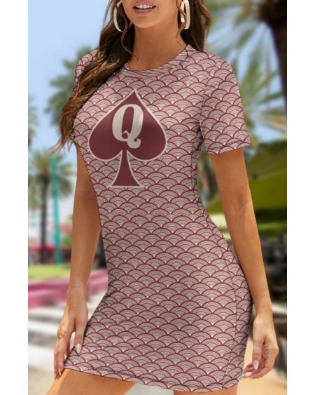 QUEEN OF SPADES Japanese waves Crew Neck Short Sleeve Dress,