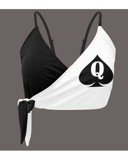 QUEEN OF SPAADES Knot Side Bikini Top, Queen off spades