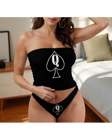 QOS Lingerie set  tube top and panties with spade Q print,