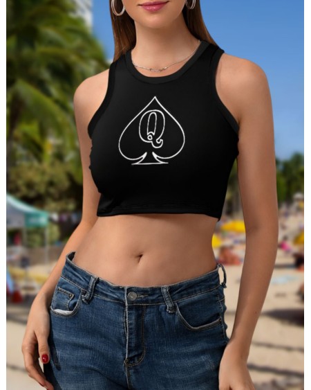 QUEEN OF SPADES Women'S Cropped Slim Racer Tank Top, 18