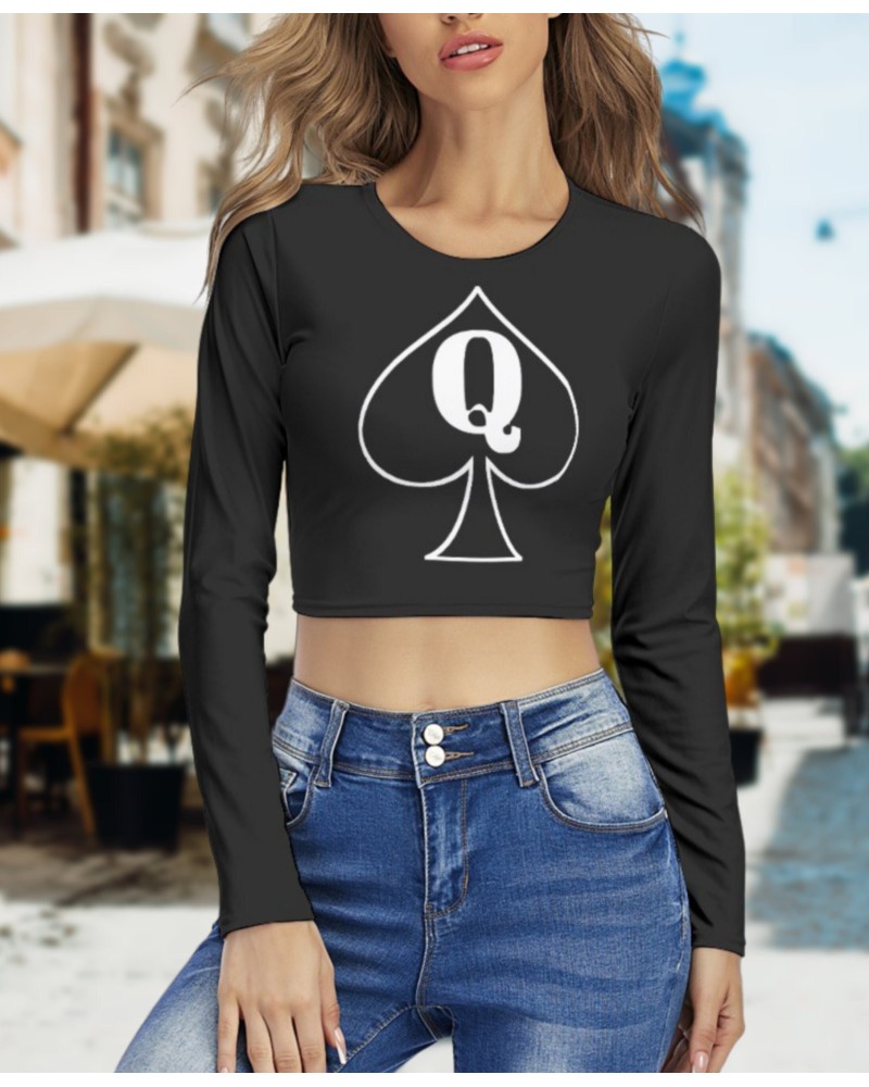 QUENN OF SPADES Round Neck Crop Top T - Shirt, queen off