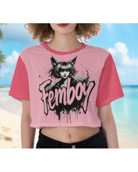 Femboy Crop Top Shirt Anime Graphic Tee  Cute Kawaii LGBT