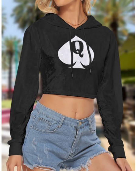 QUEEN OF SPADE Crop Top Hoodie, Velvet, Croc - Top, hotwife