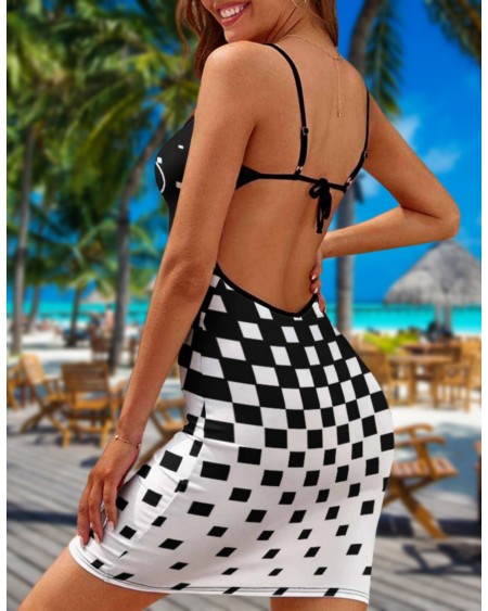 QUEEN OF SPADES Cubes Slim sling Dress, slut clothing,