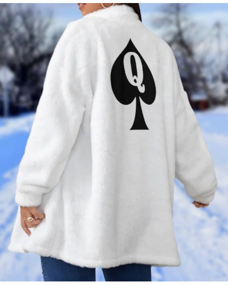 QUEEN OF SPADES Borg Fleece Stand - Up Collar Coat, large