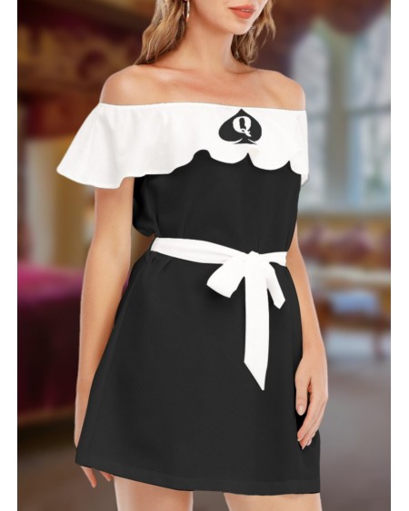 QUEEN OF SPADES Maid Off - shoulder Dress With Ruffle, slut