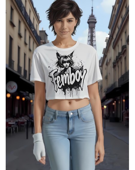 Femboy Crop Top Shirt Anime Graphic Tee  Cute Kawaii LGBT