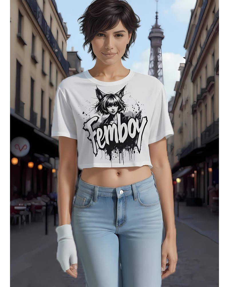 Femboy Crop Top Shirt Anime Graphic Tee  Cute Kawaii LGBT