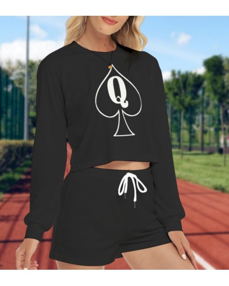 Queen of spades Short Sweatshirt And Pants Suit, large size,