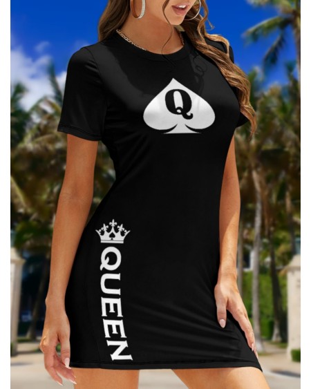QUEEN OF SPADES Crew Neck Short Sleeve Dress, Slut clothing,