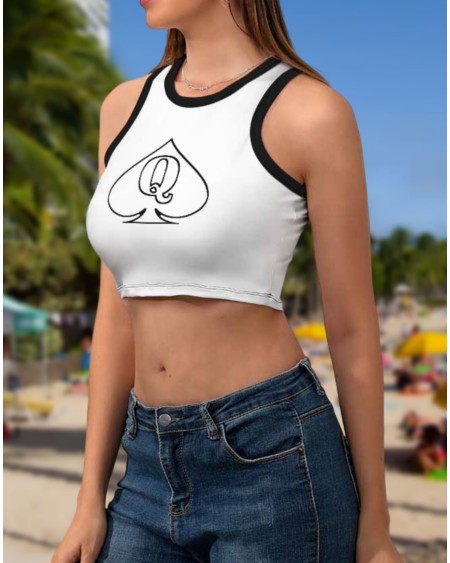 QUEEN OF SPADES Women'S Cropped Slim Racer Tank Top, 18