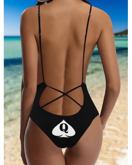 QUEEN Of SPADE BACKLESS Lace - up One - Piece Swimsuit,