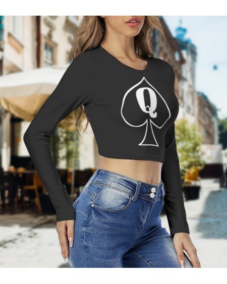 QUENN OF SPADES Round Neck Crop Top T - Shirt, queen off