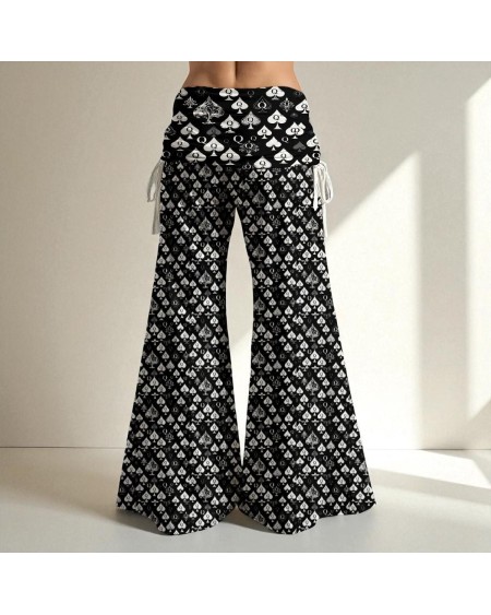 High Waist Wide Leg Pants Queen Of Spades Print  Sexy