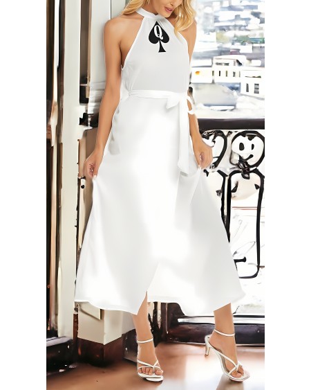 QUEEN OF SPADES Wrap Hem Belted Halter Dress, Cuckolding,