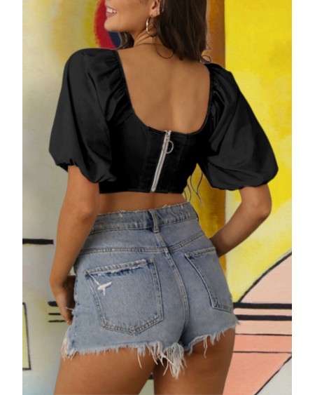 QUEEN OF SPADES Cropped Top With Puff Sleeve, Top queen off