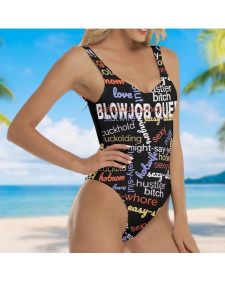 NAUGHTY WORD CLOUD Swimsuit, Cuckold Womens bikini, , slut