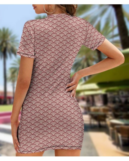 QUEEN OF SPADES Japanese waves Crew Neck Short Sleeve Dress,