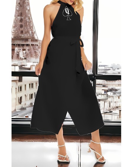 QUEEN OF SPADES Wrap Hem Belted Halter Dress, Cuckolding,