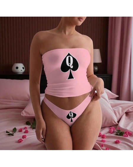 QOS Lingerie set  tube top and panties with spade Q print,