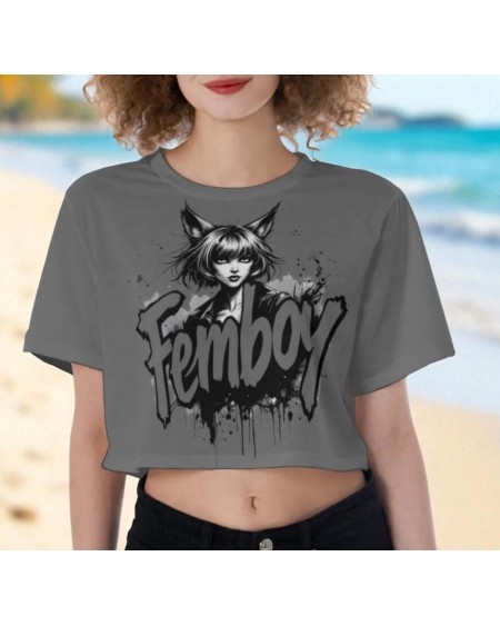 Femboy Crop Top Shirt Anime Graphic Tee  Cute Kawaii LGBT