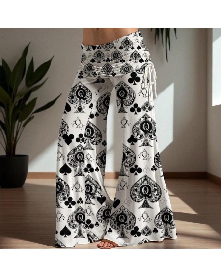 High Waist Wide Leg Pants Queen Of Spades Print  Sexy