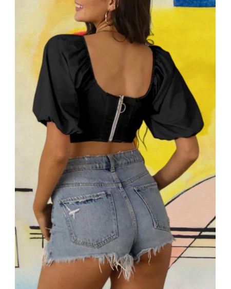 QUEEN OF SPADES Cropped Top With Puff Sleeve, Top queen off