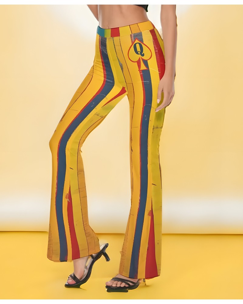 QUEEN OF SPADES Print Women'S Flare Pants, queen of spades,