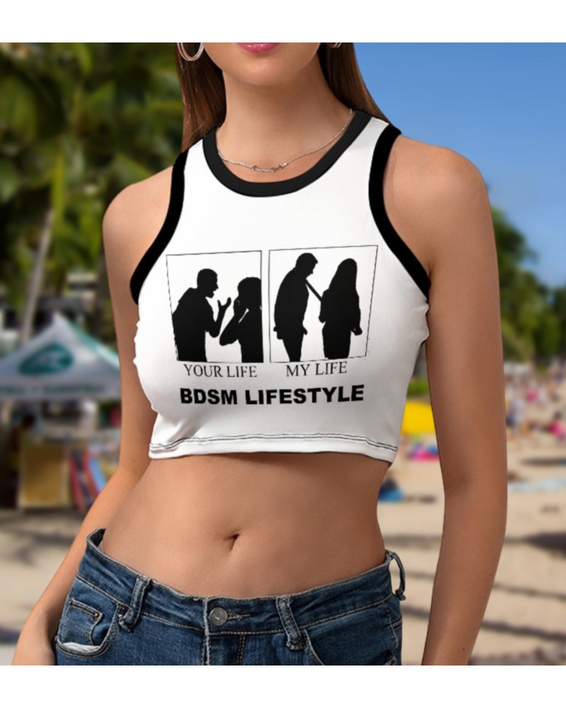 BDSM LIFE STYLE Cropped Slim Racer Tank Top, 18 Colors, top