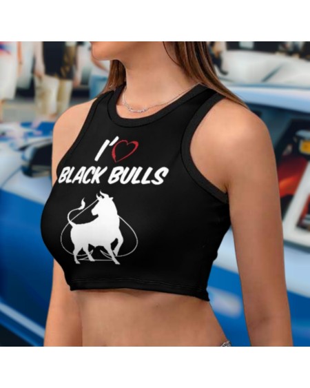 I love BLACK BULLS Women's Cropped Slim Racer Tank Top, top