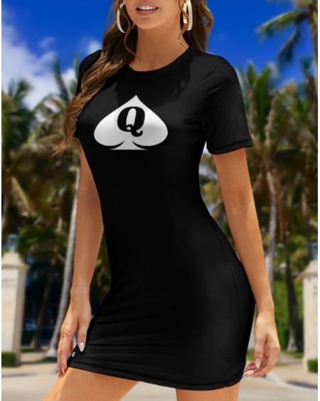 QUEEN OF SPADES Crew Neck Short Sleeve Dress, Slut clothing,