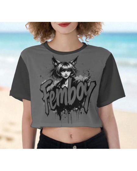 Femboy Crop Top Shirt Anime Graphic Tee  Cute Kawaii LGBT