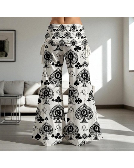 High Waist Wide Leg Pants Queen Of Spades Print  Sexy