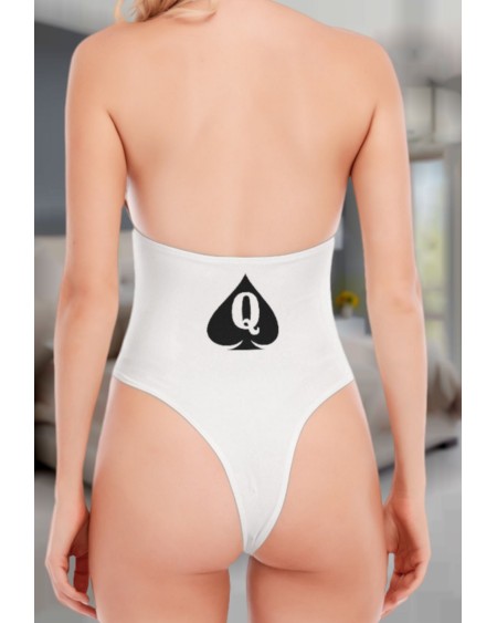 QUENN OF SPADES, V - Neck Backless Bodycon Bodysuit, Queen